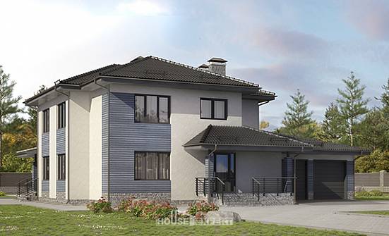 340-005-П Проект двухэтажного дома и гаражом, уютный домик из арболита Тейково | Проекты домов от House Expert