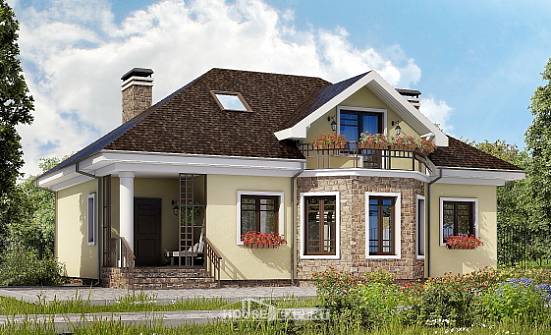 150-008-Л Проект двухэтажного дома с мансардой, бюджетный дом из теплоблока Приволжск | Проекты домов от House Expert
