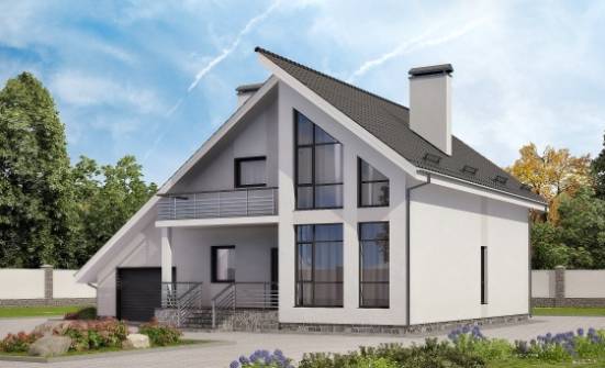 200-007-Л Проект двухэтажного дома с мансардой и гаражом, простой коттедж из твинблока Приволжск | Проекты домов от House Expert