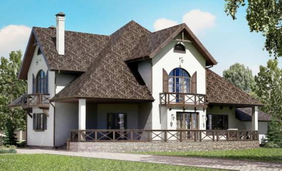 350-001-Л Проект двухэтажного дома с мансардой и гаражом, красивый коттедж из бризолита Вичуга | Проекты домов от House Expert