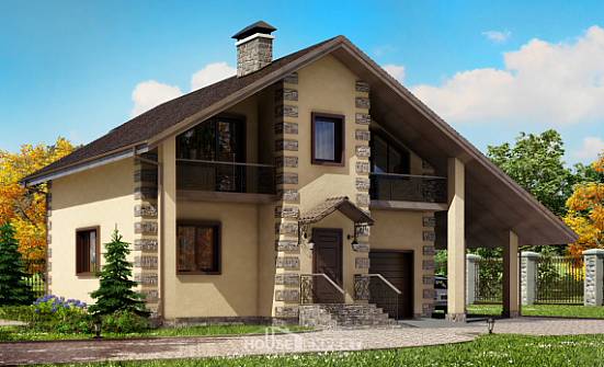 150-003-П Проект двухэтажного дома мансардный этаж и гаражом, небольшой домик из пеноблока Фурманов | Проекты домов от House Expert