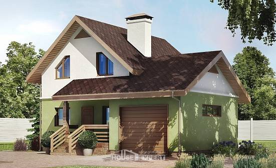 120-002-П Проект двухэтажного дома с мансардным этажом и гаражом, простой коттедж из бризолита Шуя | Проекты домов от House Expert