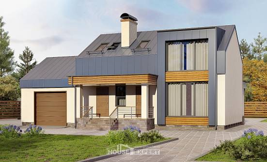 150-015-П Проект двухэтажного дома мансардный этаж и гаражом, уютный загородный дом из теплоблока Вичуга | Проекты домов от House Expert