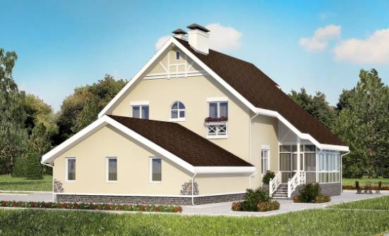 275-001-Л Проект двухэтажного дома с мансардой и гаражом, большой загородный дом из кирпича Вичуга | Проекты домов от House Expert