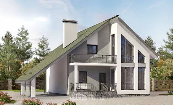 170-009-Л Проект двухэтажного дома мансардой, гараж, компактный коттедж из бризолита Приволжск | Проекты домов от House Expert