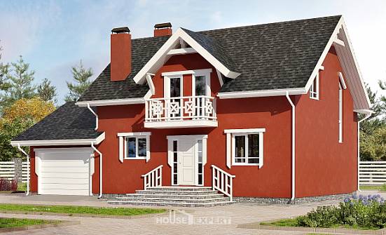 180-013-Л Проект двухэтажного дома мансардой, гараж, компактный коттедж из твинблока Приволжск | Проекты домов от House Expert