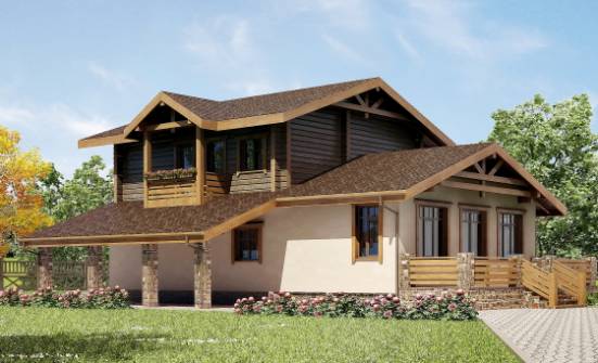 170-004-П Проект двухэтажного дома с мансардным этажом, гараж, недорогой дом из бризолита из дерева Кинешма | Проекты домов от House Expert