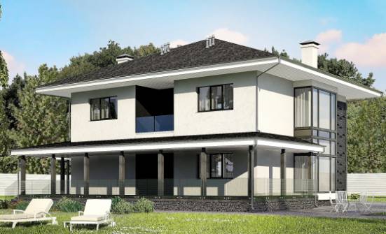 245-002-П Проект двухэтажного дома и гаражом, уютный дом из пеноблока Приволжск | Проекты домов от House Expert