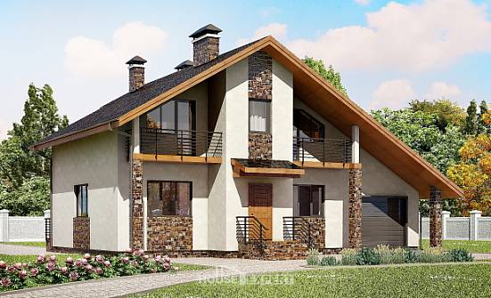 180-008-П Проект двухэтажного дома с мансардным этажом, гараж, современный домик из поризованных блоков Приволжск | Проекты домов от House Expert