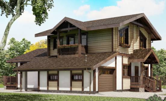 190-004-П Проект двухэтажного дома мансардой и гаражом, средний коттедж из теплоблока из дерева Шуя | Проекты домов от House Expert