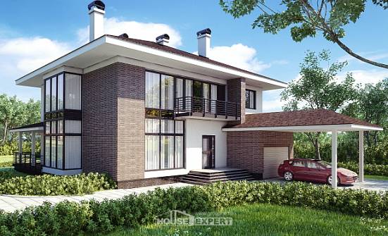 340-001-П Проект двухэтажного дома и гаражом, просторный домик из кирпича Вичуга | Проекты домов от House Expert