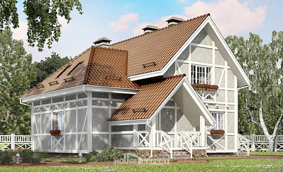 160-003-Л Проект двухэтажного дома с мансардой, современный коттедж из газосиликатных блоков Шуя | Проекты домов от House Expert