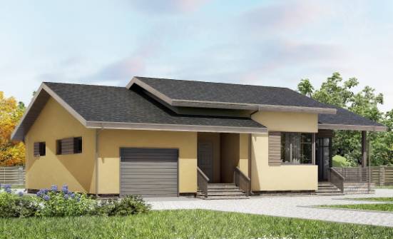 135-002-Л Проект одноэтажного дома, гараж, простой домик из теплоблока Фурманов | Проекты одноэтажных домов от House Expert