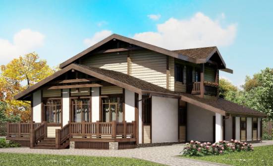 190-004-П Проект двухэтажного дома мансардой и гаражом, средний коттедж из теплоблока из дерева Шуя | Проекты домов от House Expert