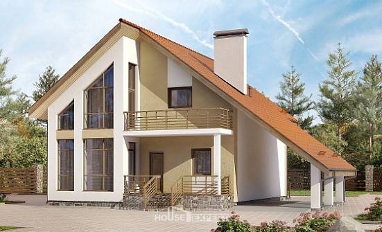 170-009-П Проект двухэтажного дома с мансардой, гараж, экономичный коттедж из бризолита Шуя | Проекты домов от House Expert
