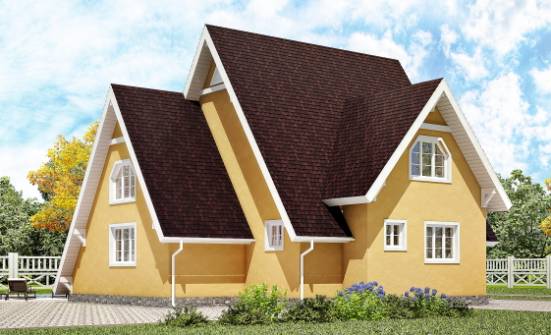 155-008-П Проект двухэтажного дома с мансардой, бюджетный коттедж из бревен Вичуга | Проекты домов от House Expert