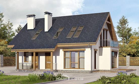 155-012-П Проект двухэтажного дома с мансардным этажом, уютный домик из блока Фурманов | Проекты домов от House Expert