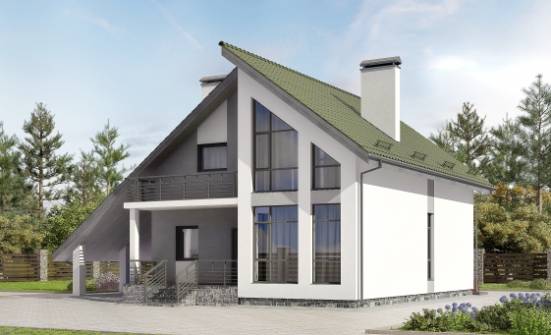 170-009-Л Проект двухэтажного дома мансардой, гараж, компактный коттедж из бризолита Приволжск | Проекты домов от House Expert