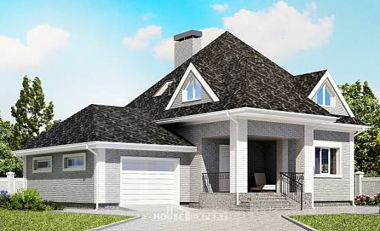 135-001-Л Проект двухэтажного дома с мансардой, гараж, бюджетный домик из кирпича Приволжск | Проекты домов от House Expert