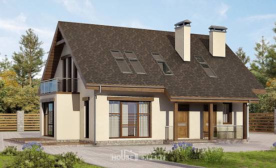 155-012-Л Проект двухэтажного дома с мансардным этажом, бюджетный загородный дом из бризолита Фурманов | Проекты домов от House Expert