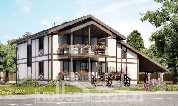 250-002-Л Проект двухэтажного дома с мансардой и гаражом, красивый загородный дом из кирпича Вичуга, House Expert