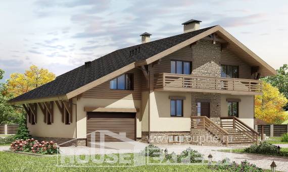420-001-Л Проект трехэтажного дома с мансардным этажом, гараж, современный дом из кирпича, Приволжск