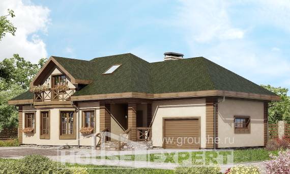 180-010-П Проект двухэтажного дома мансардой и гаражом, классический дом из твинблока Кинешма, House Expert