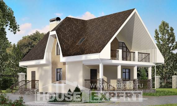 125-001-Л Проект двухэтажного дома с мансардой, современный домик из блока Приволжск, House Expert