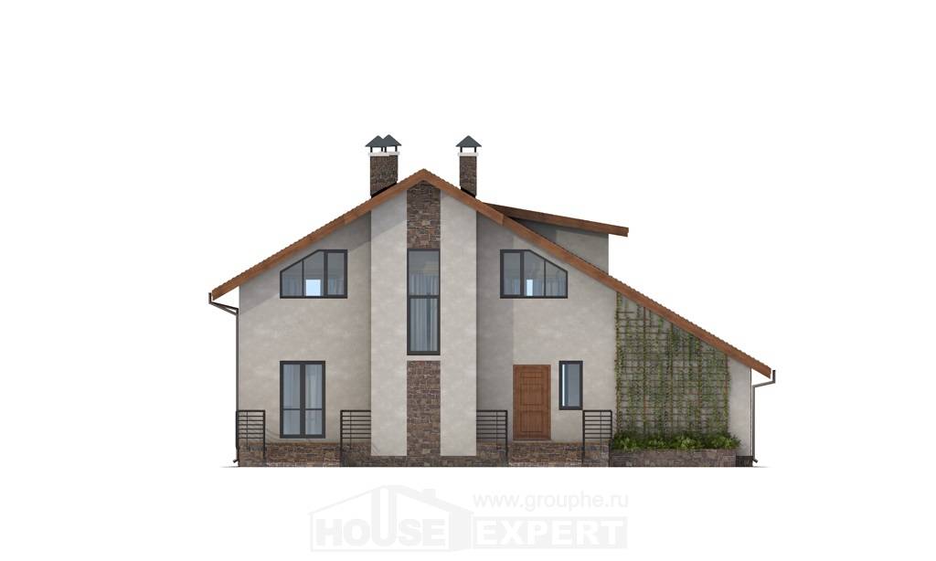 180-008-Л Проект двухэтажного дома мансардой, гараж, красивый загородный дом из газобетона, Фурманов