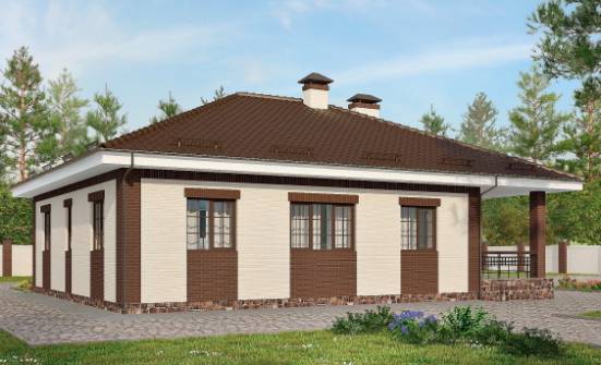 160-015-П Проект одноэтажного дома и гаражом, скромный загородный дом из теплоблока, Иваново