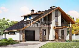 180-008-Л Проект двухэтажного дома с мансардным этажом и гаражом, классический коттедж из пеноблока, Фурманов