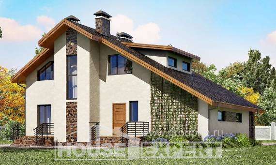 180-008-Л Проект двухэтажного дома мансардный этаж, гараж, простой коттедж из газобетона Вичуга, House Expert