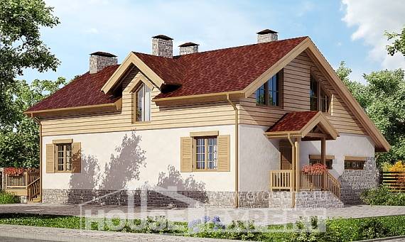 165-002-П Проект двухэтажного дома с мансардой и гаражом, небольшой коттедж из керамзитобетонных блоков Шуя, House Expert