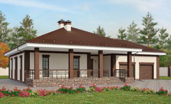 160-015-П Проект одноэтажного дома и гаражом, скромный загородный дом из теплоблока, Иваново