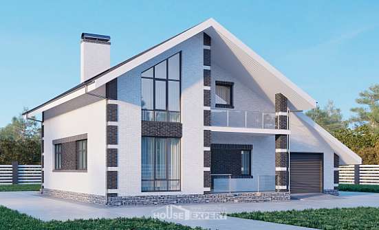 190-008-П Проект двухэтажного дома мансардный этаж и гаражом, классический домик из поризованных блоков Приволжск | Проекты домов от House Expert