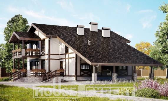 250-002-Л Проект двухэтажного дома мансардой и гаражом, классический загородный дом из кирпича Кинешма, House Expert
