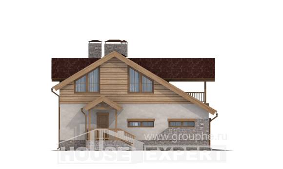 165-002-П Проект двухэтажного дома мансардой, гараж, экономичный коттедж из блока Фурманов, House Expert
